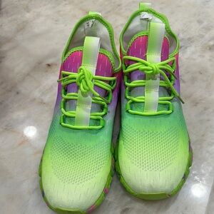 Vibrant Green and Pink Athletic Shoes